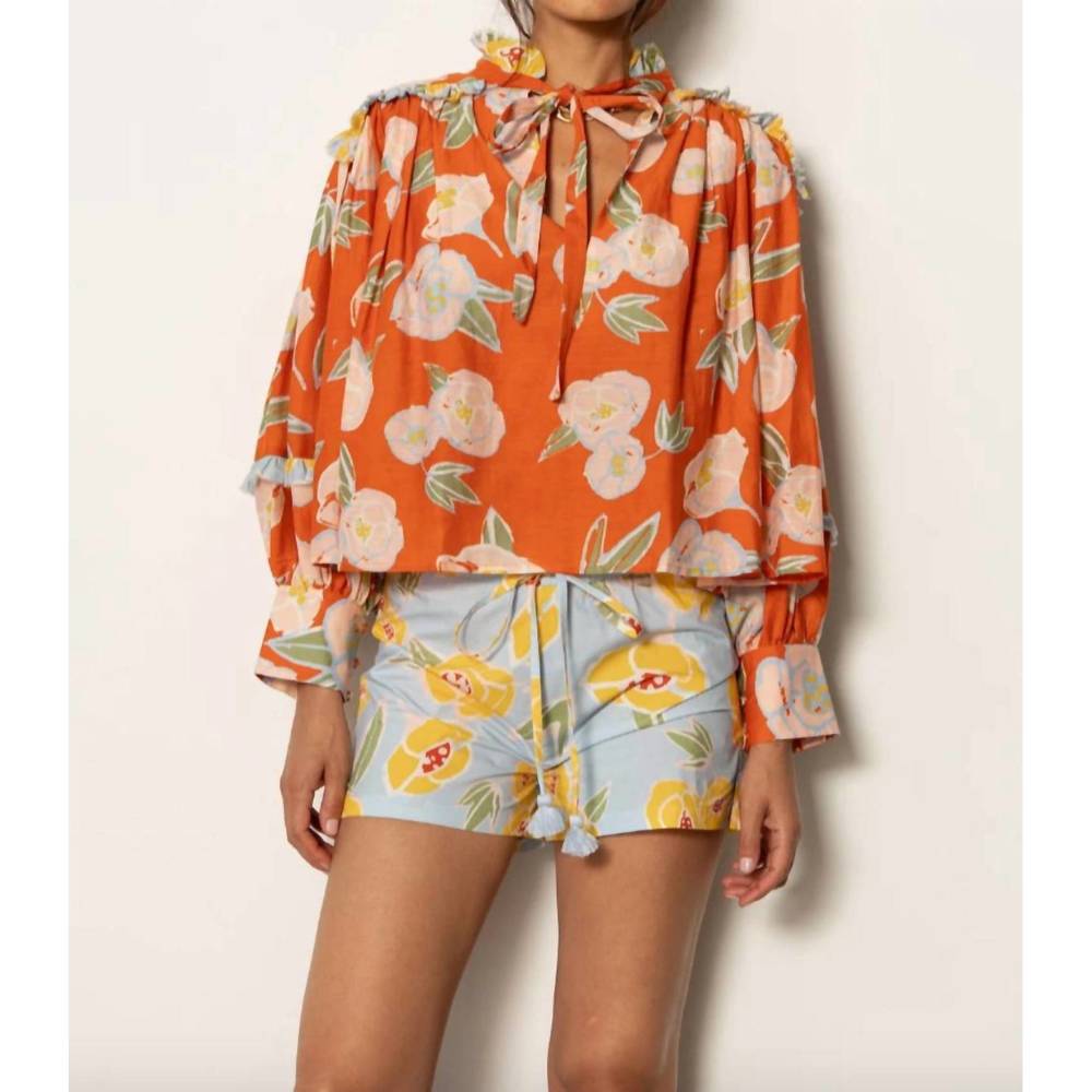 NEW CAROLINA K floral cabana shorts in blue peonies